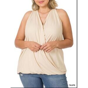 #1480 Zenana Plus Taupe NWOT Brushed DTY Surplice Halter Top Sizes 1X-3X